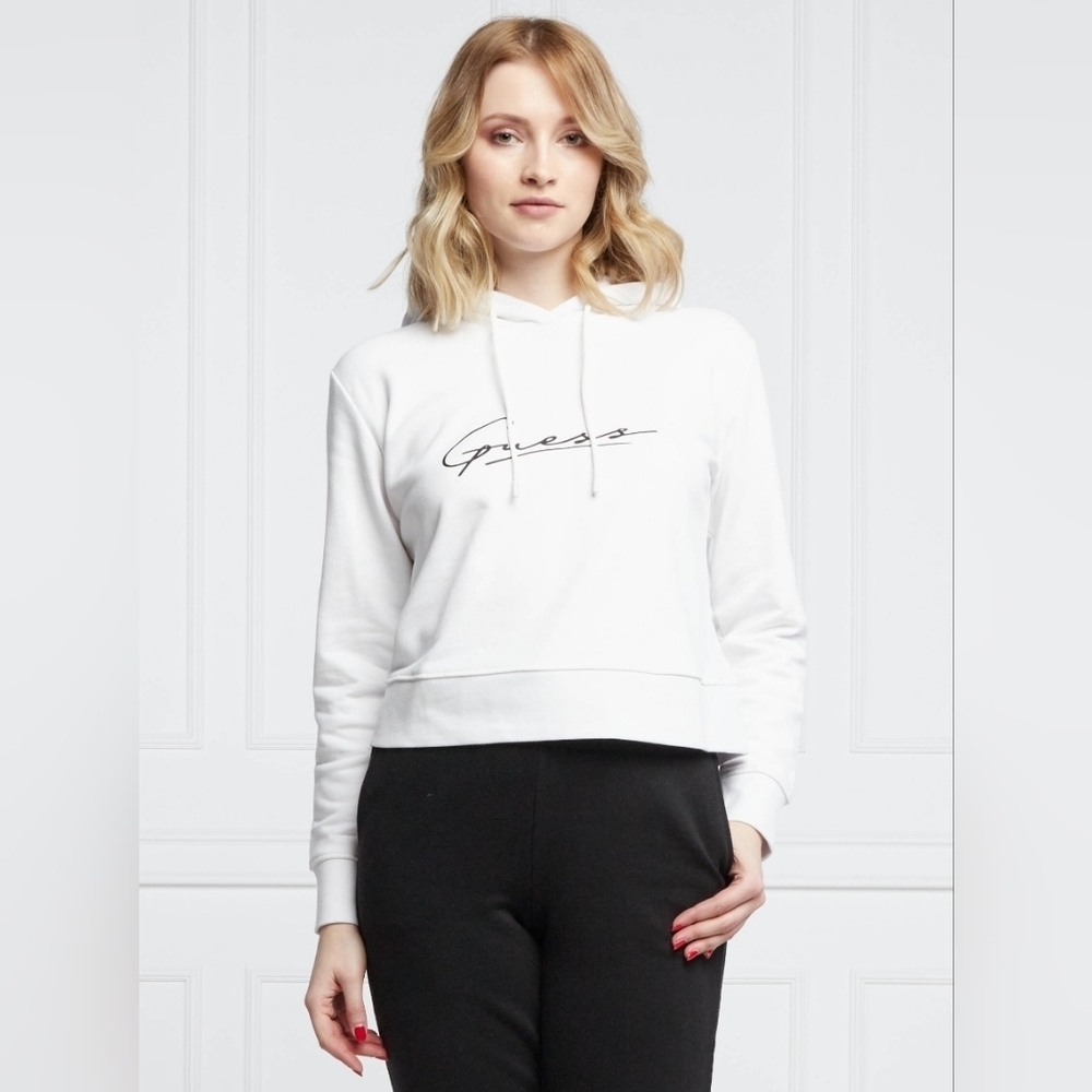 Guess Women's White Script Logo Hoodie